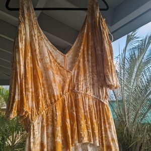 Free People yellow & white cold-shoulder peplum blouse size L large